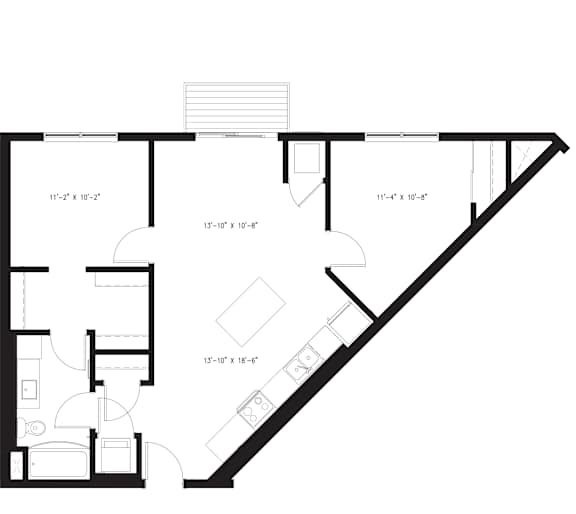 A floor plan for a 2 bedroom apartment and a bath, measuring 896 square feet with a balcony.