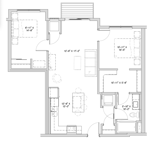 a floor plan of a home with a bedroom and a living room