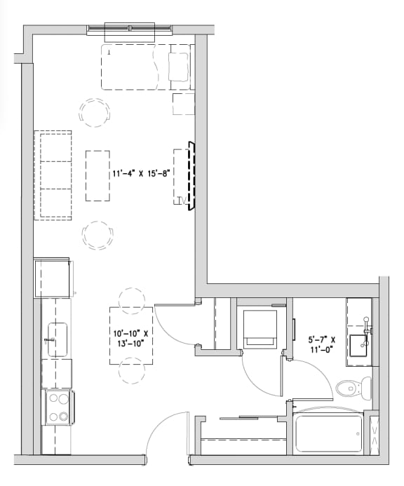 a floor plan of a small house with a bedroom and a living room