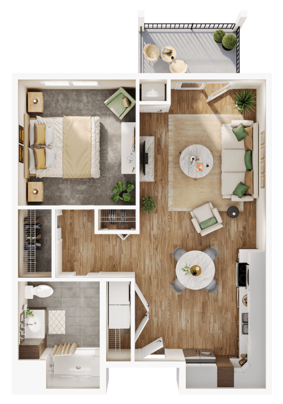 a 3d rendering of a bedroom floor plan of a house
