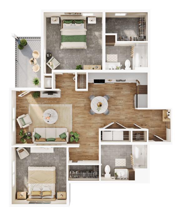 a 3d rendering of the floor plan of a 1 bedroom apartment
