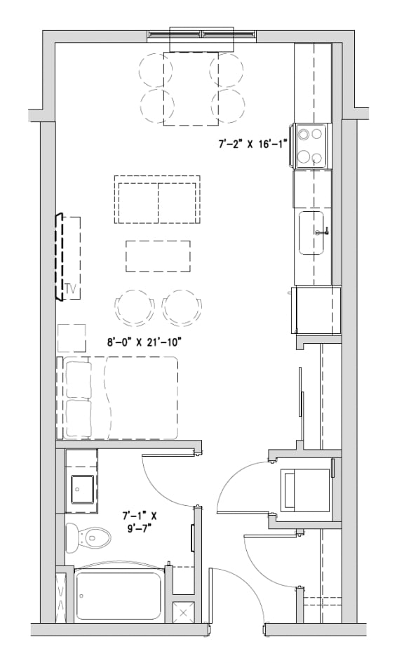 a floor plan of a small house with a bedroom and a living room