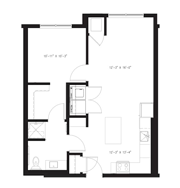 A floor plan for a 730 sq ft apartment by Arris Apartments.
