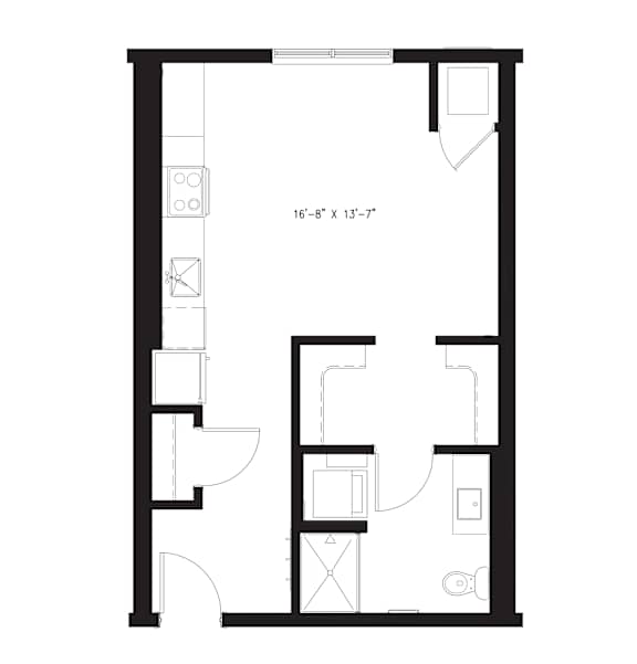 A floor plan for a 516 sq ft apartment with one bath.