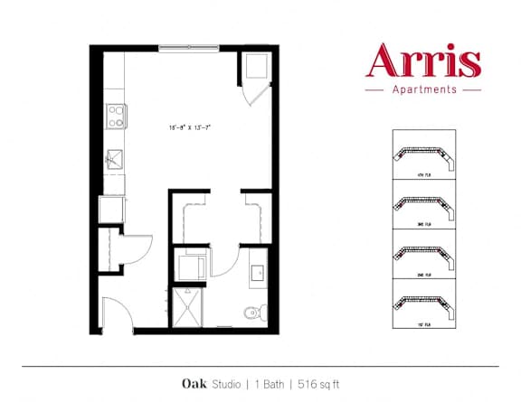 A floor plan for a 516 sq ft apartment with one bath.