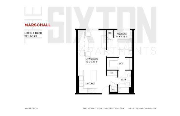 Floor Plan  A floor plan for the Marshall Sixton Apartments.