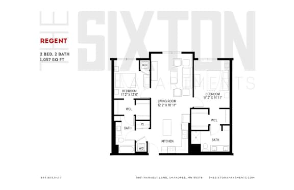 A floor plan for a Regent apartment in Sixton Apartments.