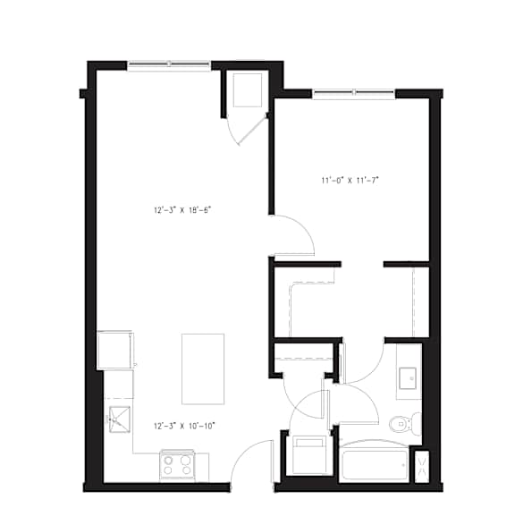 A floor plan for a 1 Bed | 1 Bath apartment from Arris Apartments.
