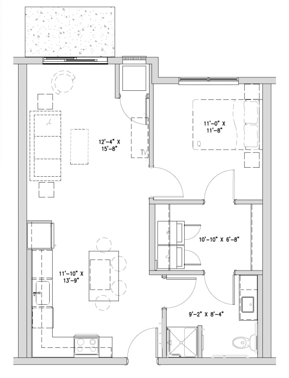 a floor plan of a small house with a bedroom and a living room