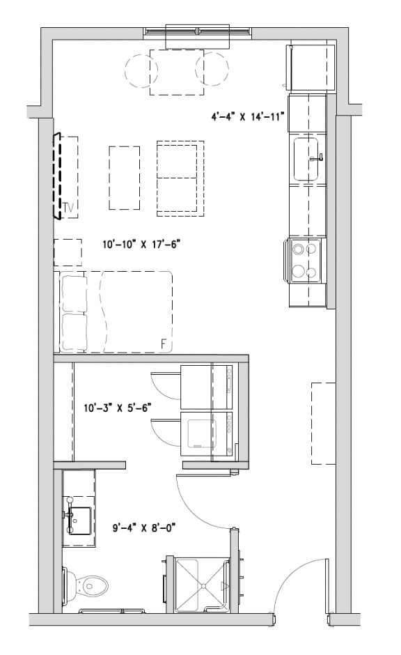 a floor plan of a small house with a bedroom and a living room
