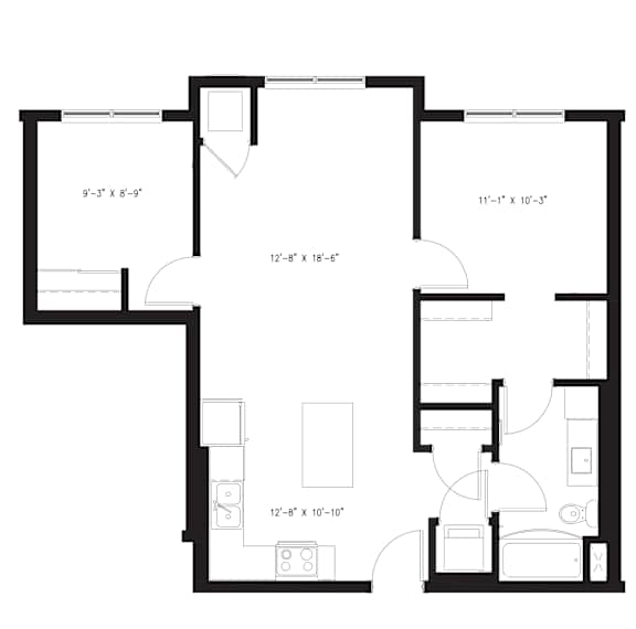 A floor plan for a Spruce apartment from Arris Apartments.