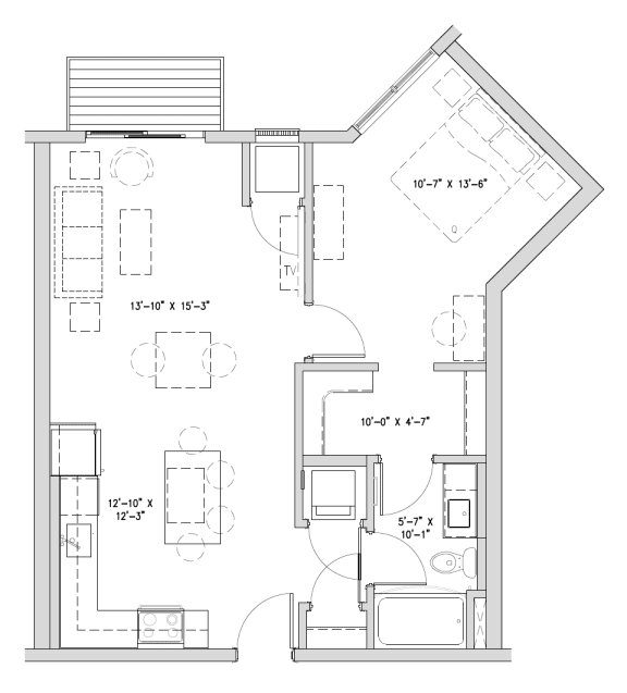 a floor plan of a small house with a bedroom and a living room