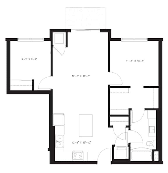 A floor plan for a Spruce apartment from Arris Apartments.