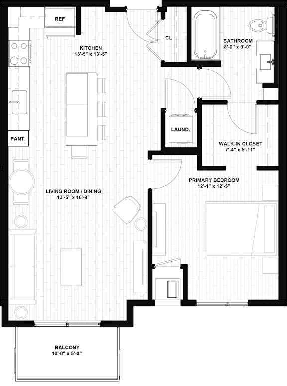 A floor plan of a house with a living room, kitchen, and bathroom.