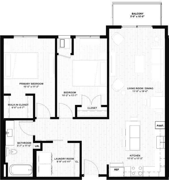 A floor plan of a house with labeled rooms and dimensions.