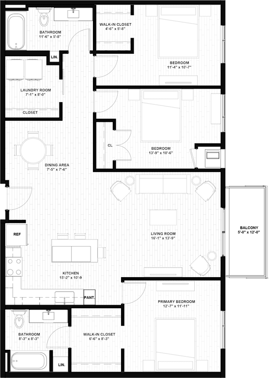 A floor plan of a house with a balcony and a living room.