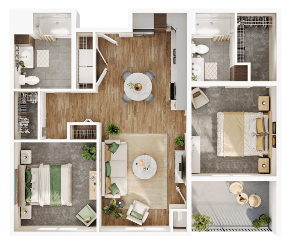 a 3d drawing of a floor plan of a house