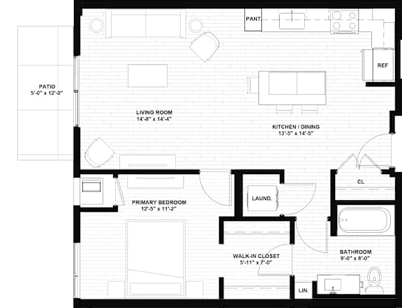 A black and white floor plan of a house with labeled rooms.