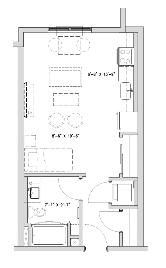 a floor plan of a small house with a bedroom and a living room