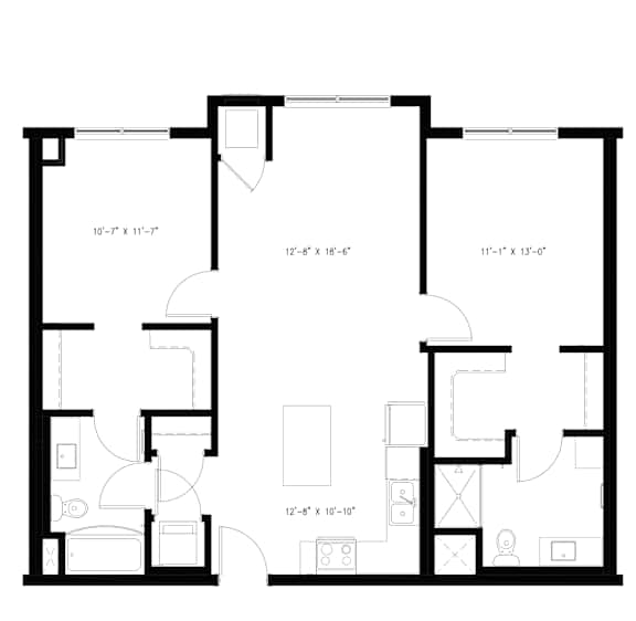 A floor plan for a 2 bedroom, 2 bathroom apartment sized at 1,060 sq ft.