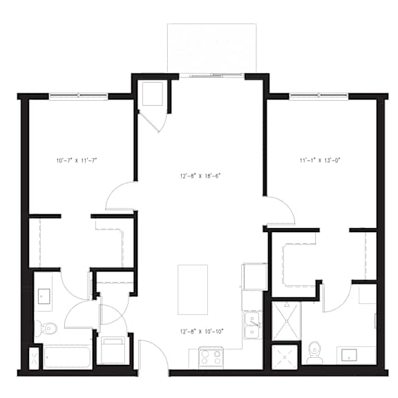 A floor plan for a 2 bedroom, 2 bathroom apartment sized at 1,060 sq ft.