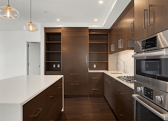 Dark Cabinet Color Finish at Two Lincoln Tower Apartments, Apartments, Bellevue, WA