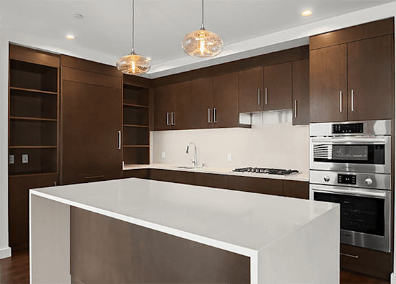 Dark Cabinet Color Finish at Two Lincoln Tower Apartments, Apartments, Bellevue, WA