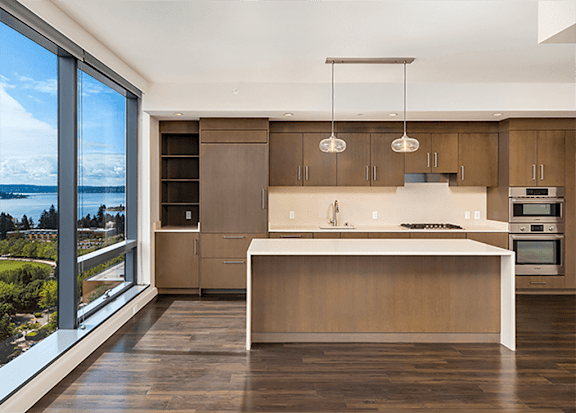 View in kitchen at Two Lincoln Tower Apartments, Washington, 98004