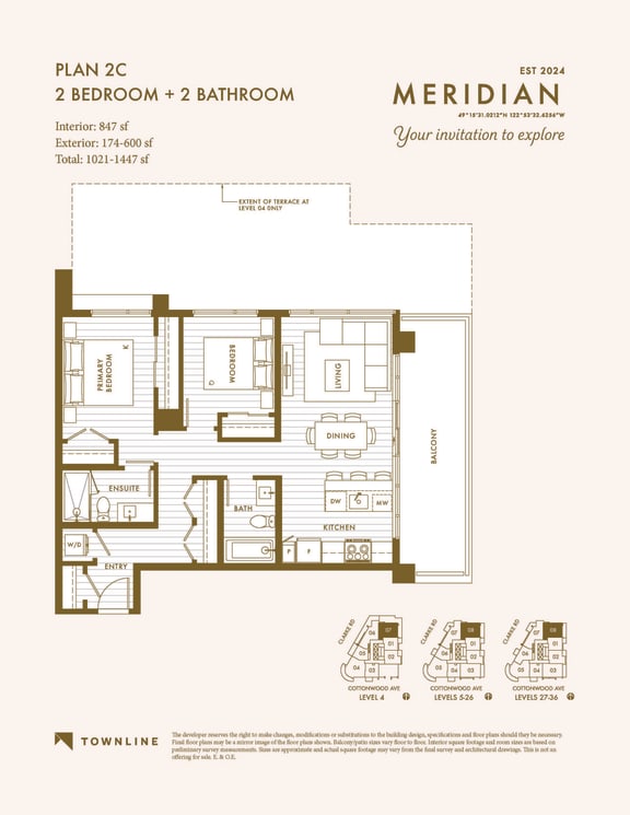 the third level floor plan of a bedroom apartment