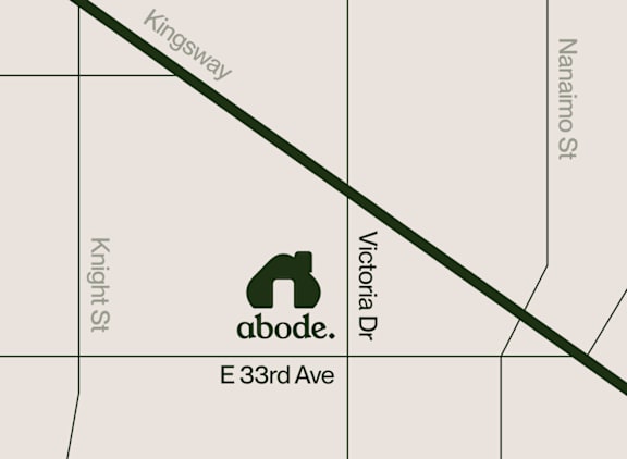 A map with a green line and a green logo with the text abode on it.