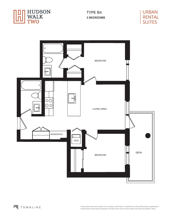 a floor plan of the two bedroom unit