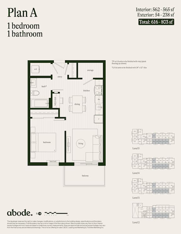 A floor plan for a small apartment with one bedroom and one bathroom.