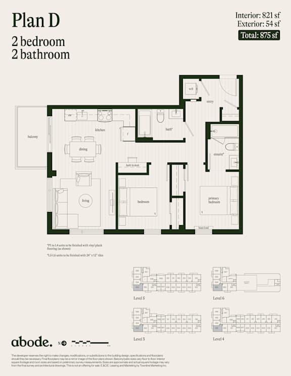 A floor plan for a 2 bedroom, 2 bathroom apartment is shown.