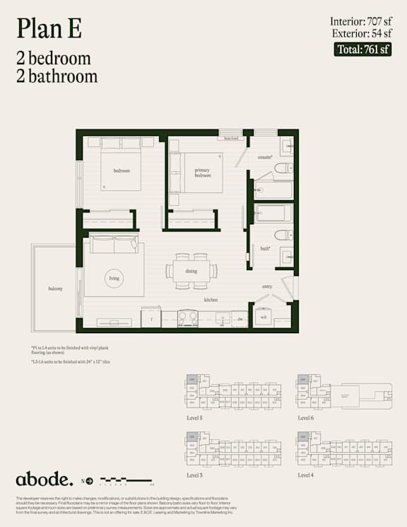 A floor plan for a 2 bedroom, 2 bathroom apartment is shown.