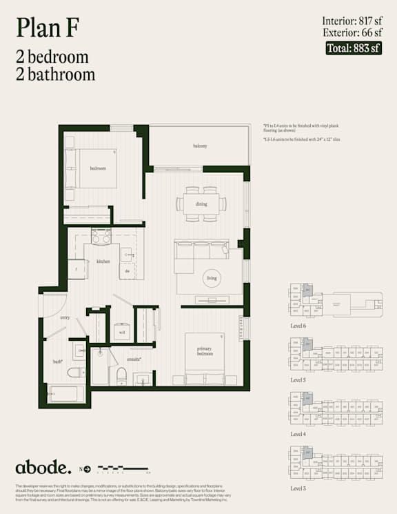 A floor plan for a 2 bedroom, 2 bathroom apartment is shown.