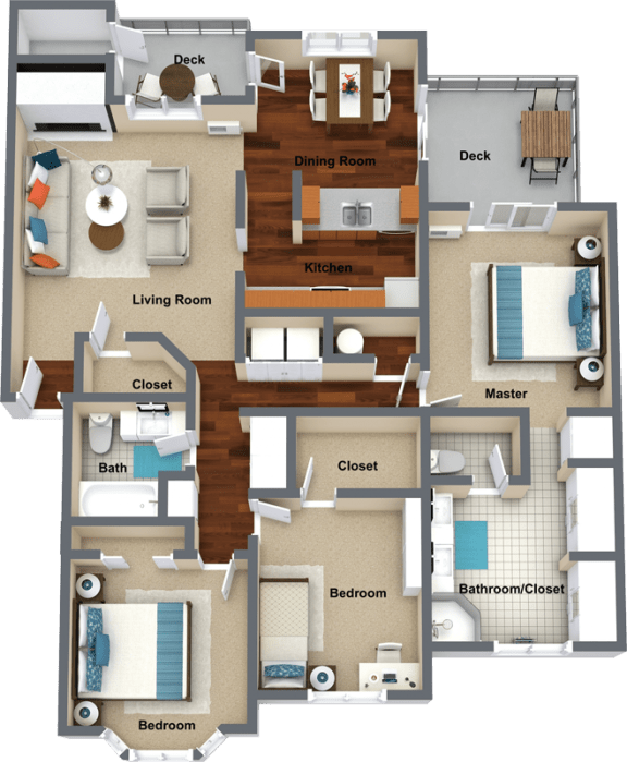 3 bedroom 2 bathroom floor plan 1,403 Sq.Ft. at Graymayre Crossing Apartments, Spokane, WA