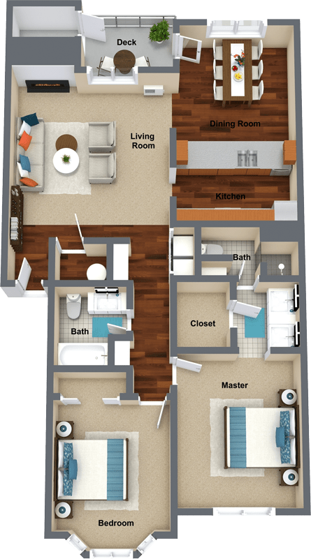 2 bedroom 2 bathroom floor plan C 1,168 Sq.Ft. at Graymayre Crossing Apartments, Washington