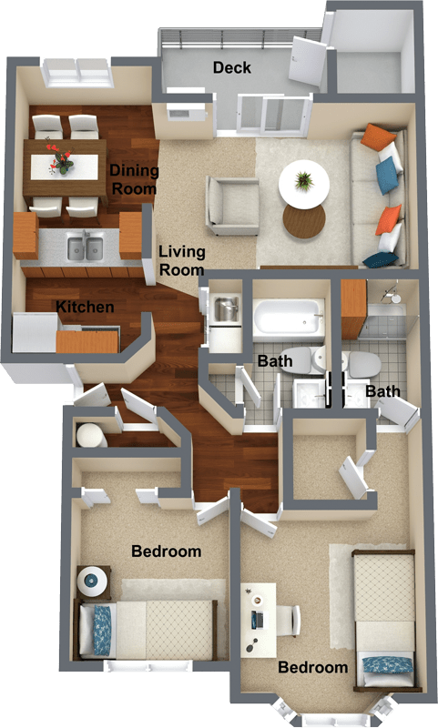 2 bedroom 2 bathroom floor plan A 1,037 Sq.Ft. at Graymayre Crossing Apartments, Spokane, Washington