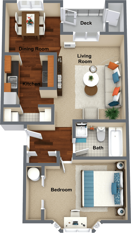 1 bedroom 1 bathroom floor plan 704 Sq.Ft. at Graymayre Crossing Apartments, Washington, 99208