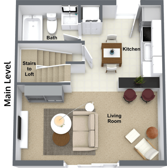 1 Bedroom Floor Plan at Hogan Apartments, Spokane, WA, 99207