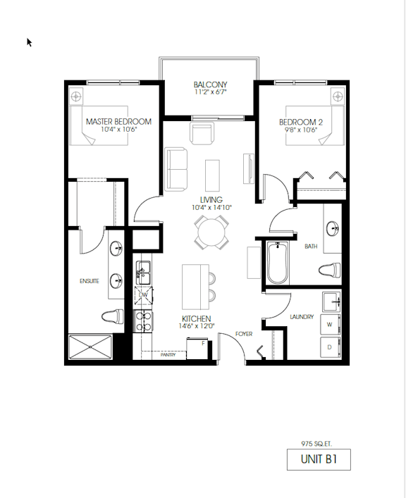 A black and white image of a floor plan for a unit labeled B1.