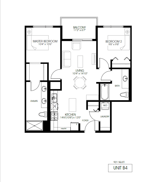 A black and white image of a floor plan for a unit labeled B4.