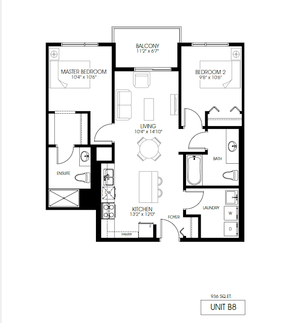 A black and white image of a floor plan for a unit labeled B8.