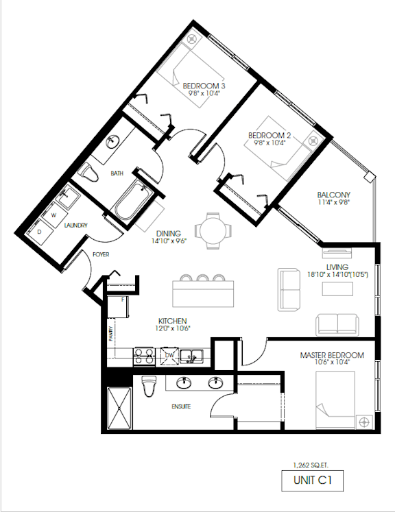 A black and white floor plan of a house with labeled rooms and dimensions.
