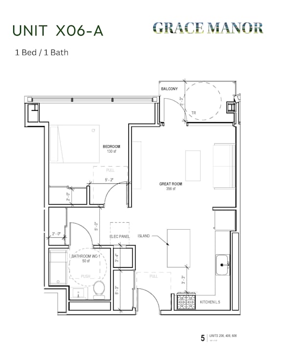 A floor plan for a unit with a balcony and a bath.