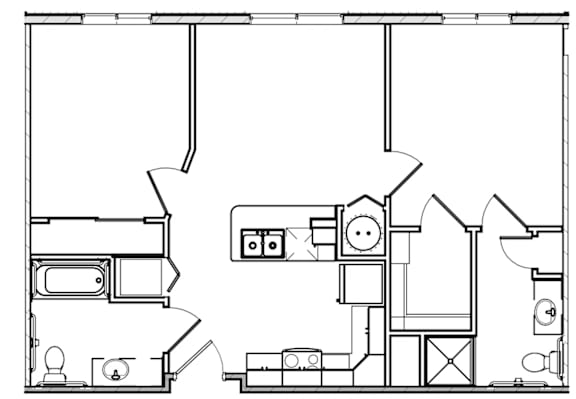 A black and white drawing of a house layout.
