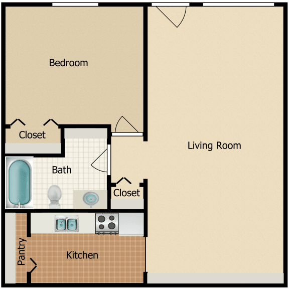 a floor plan of a one bedroom apartment with a bathroom and a closet