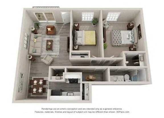 Floor plan with 2 bedrooms at The Vale at Walnut Creek Apartments, Ohio, 43232