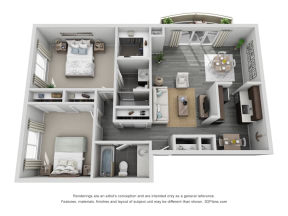2 Bed 2 Bath Floor Plan at 444 Park Apartments, Richmond Heights, OH