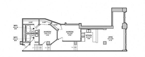 2 Beds 2 Baths Floor Plan 2 Beds 2 Baths Floor Plan at East 4th Street, Cleveland, Ohio